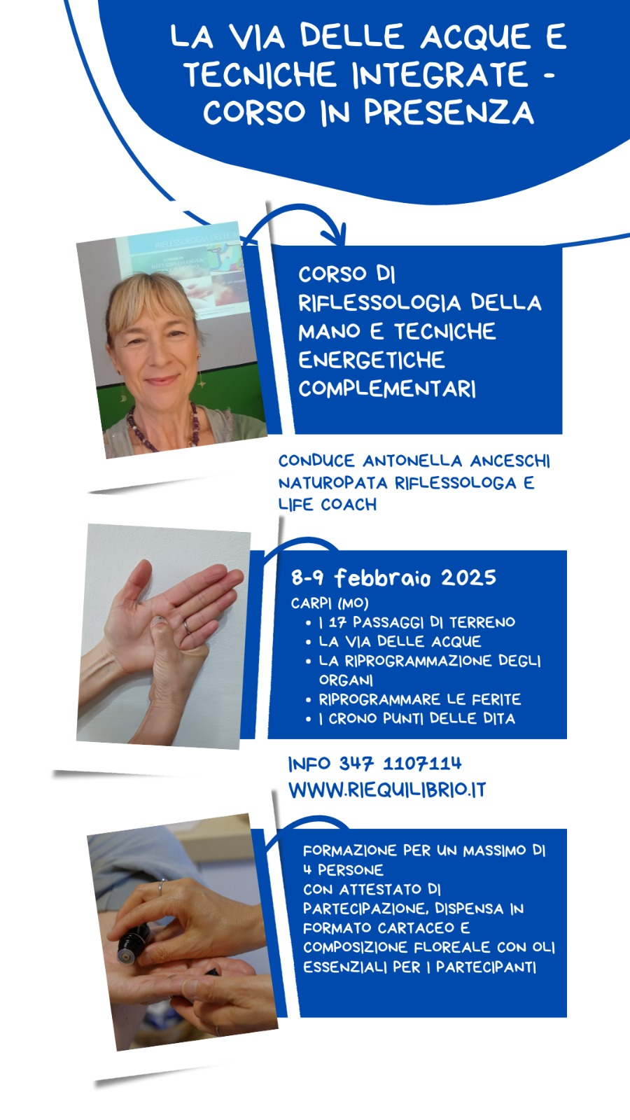 LA VIA DELLE ACQUE: CORSO DI RIFLESSOLOGIA DELLA MANO PER DRENARE LE EMOZIONI - NATUROPATA LIFE COACH ANTONELLA ANCESCHI - CARPI - MODENA - REGGIO - CONSULENZE ONLINE 