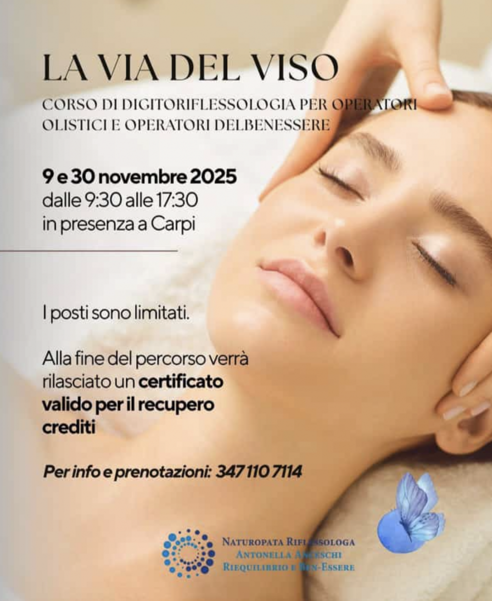 DIGITO PRESSIONE DEL VISO LA VIA DEL VISO  9 /30 NOVEMBRE 2025 - NATUROPATA LIFE COACH ANTONELLA ANCESCHI - CARPI - MODENA - REGGIO - CONSULENZE ONLINE 